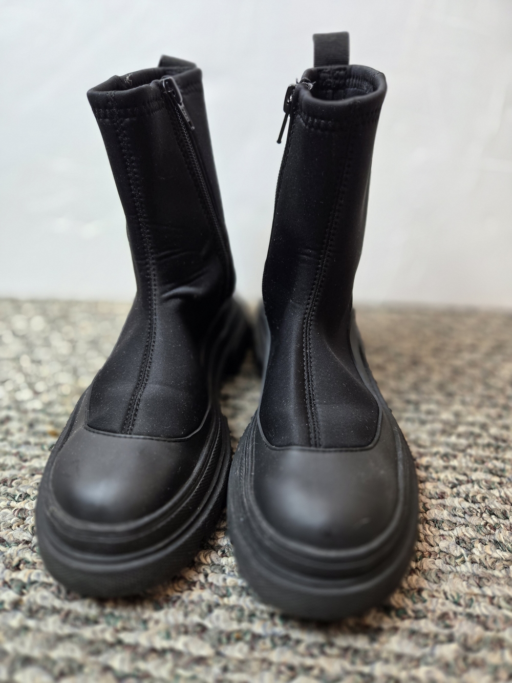 Zara Chunky Black Zip Front Sock Style Platform Boots Size 34